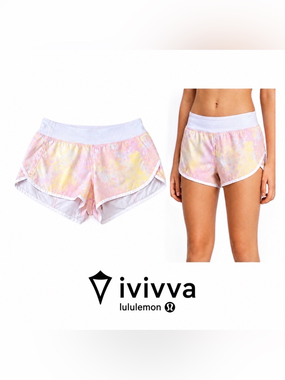 Ivivva Lululemon Speedy Run Shorts Girls 14 Pastel Tie Dye Pink Yellow Lined Gym
